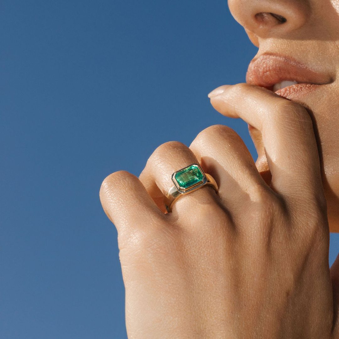 Emerald Cut Emerald Retro Bezel Ring