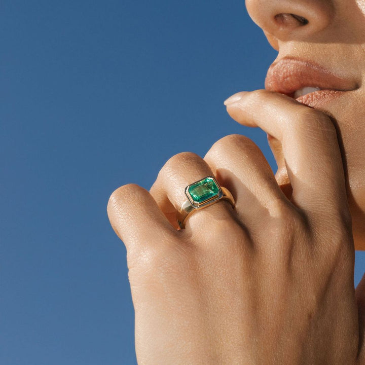 Emerald Cut Emerald Retro Bezel Ring