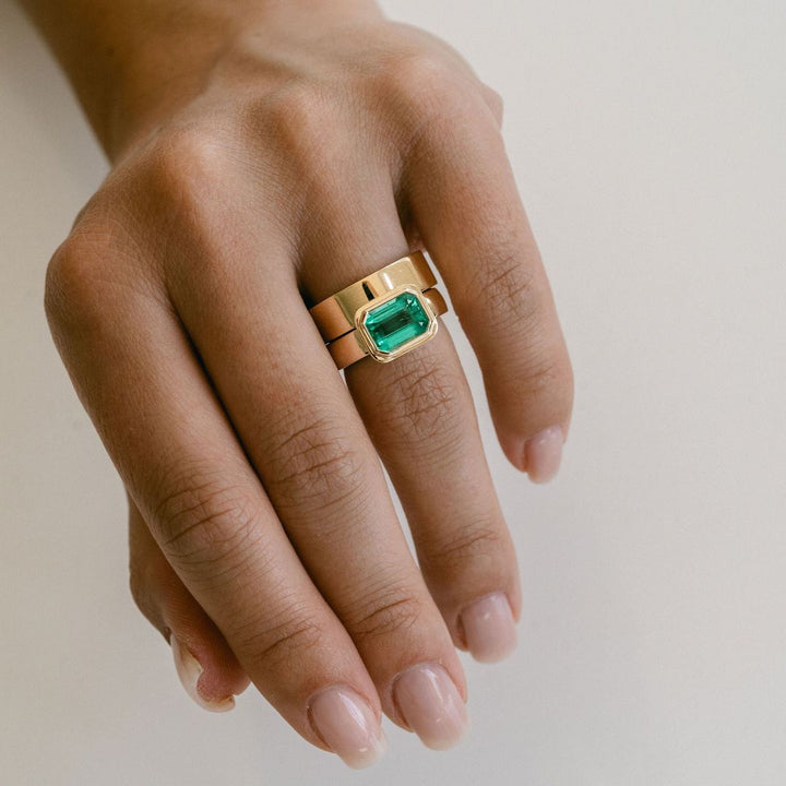 Emerald Cut Emerald Retro Bezel Ring