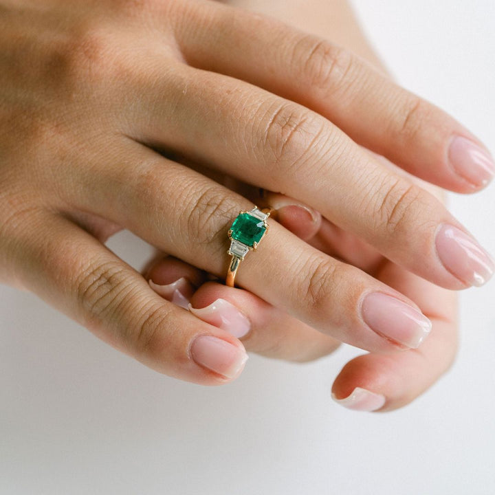 Emerald Cut Emerald With Trapezoid Diamond Accents