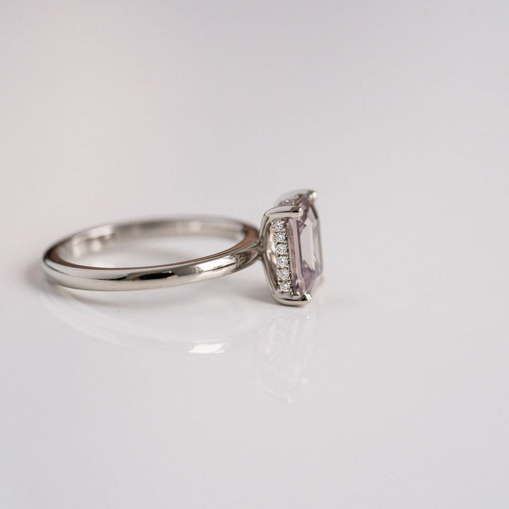 Emerald Cut Grey-Light Purple Sapphire With Diamond Collar