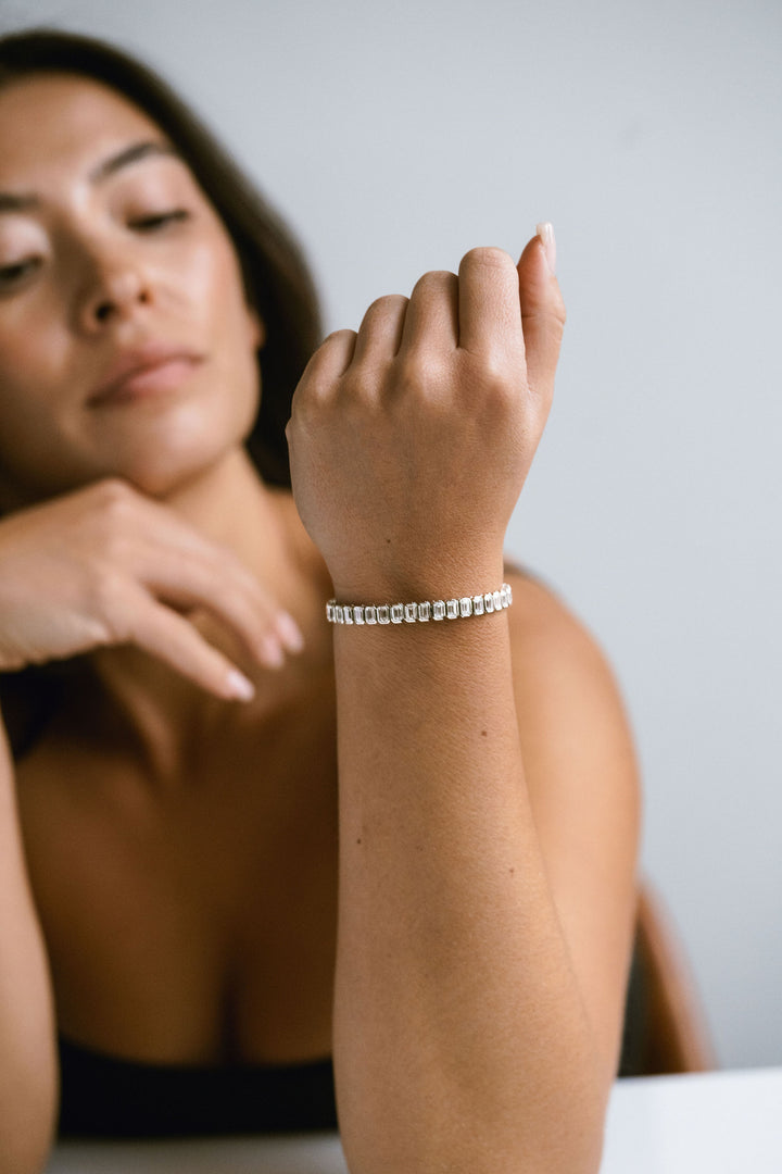 Emerald Cut Diamond Bezel Tennis Bracelet