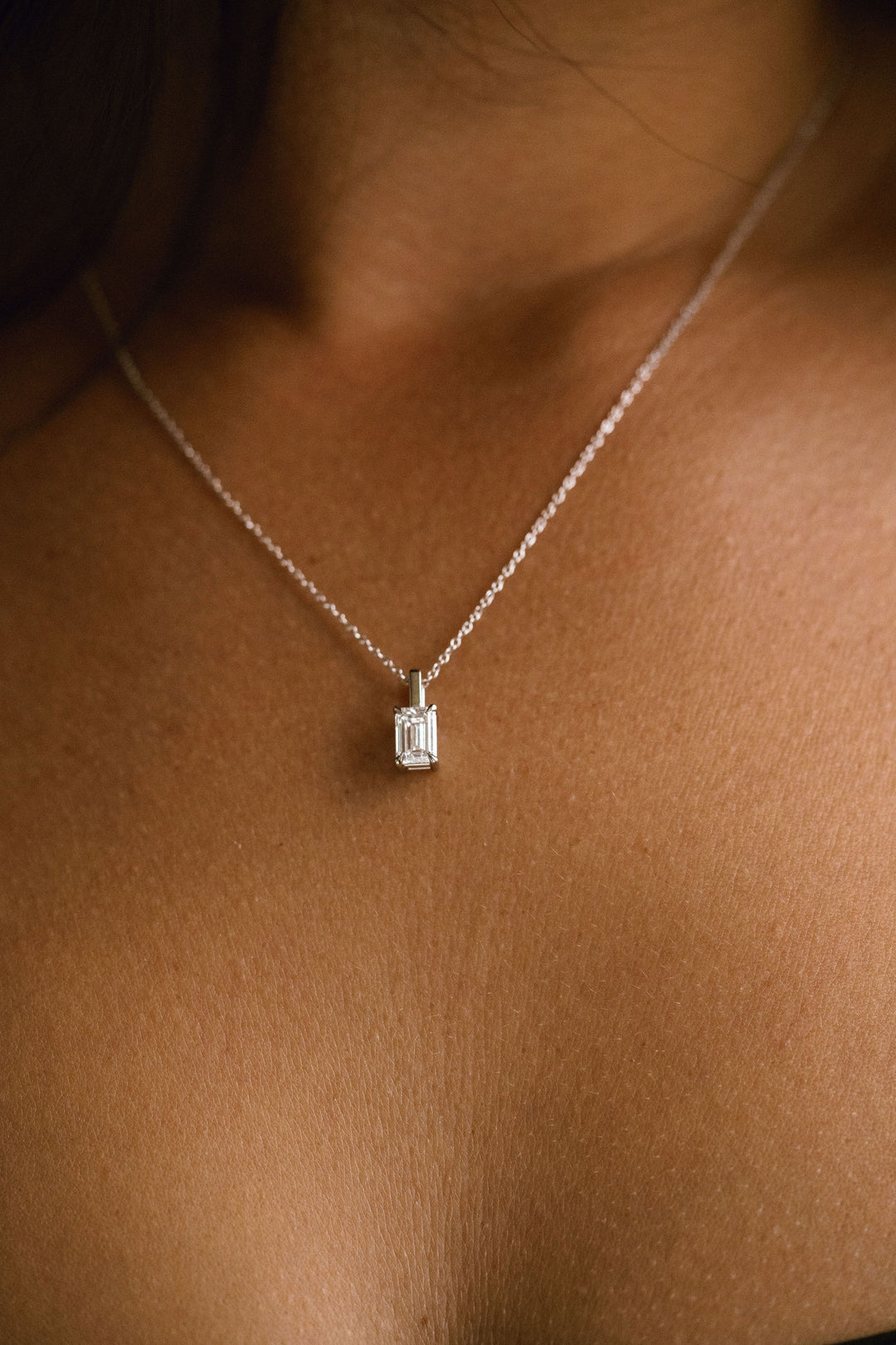 Emerald Cut Diamond Solitaire Necklace