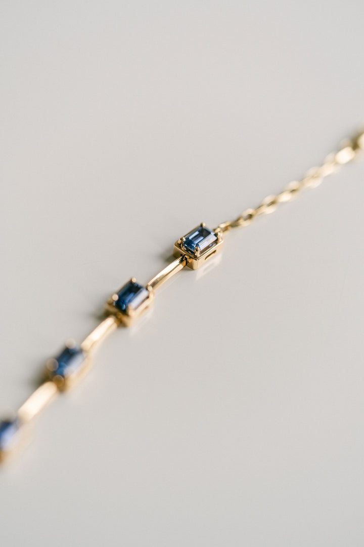 Emerald Cut East-West Blue Sapphire Gallery Bracelet