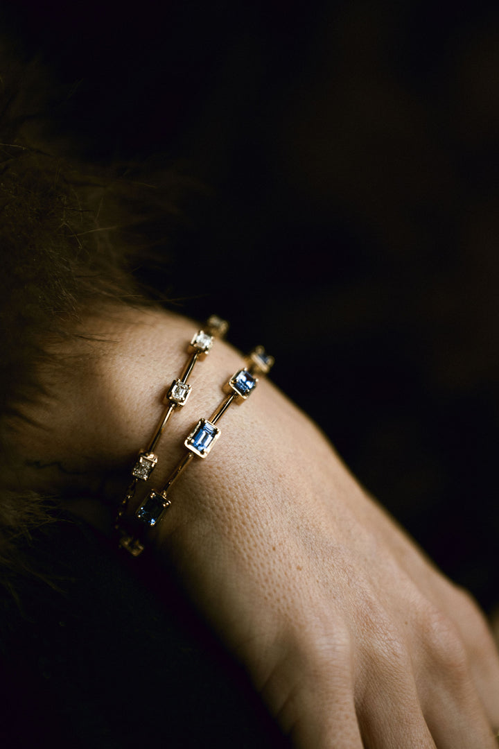 Emerald Cut East-West Blue Sapphire Gallery Bracelet