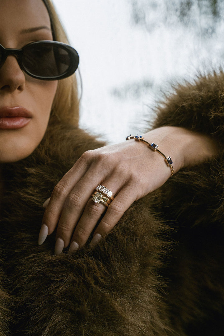 Emerald Cut East-West Blue Sapphire Gallery Bracelet