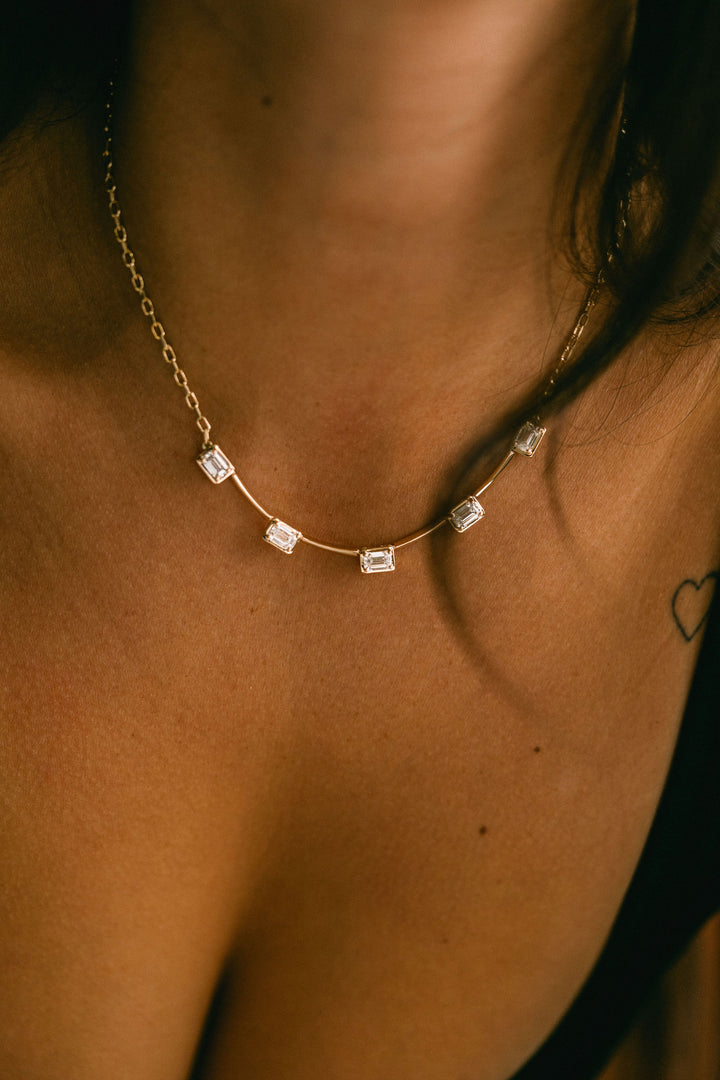 Emerald Cut East-West Diamond Gallery Necklace