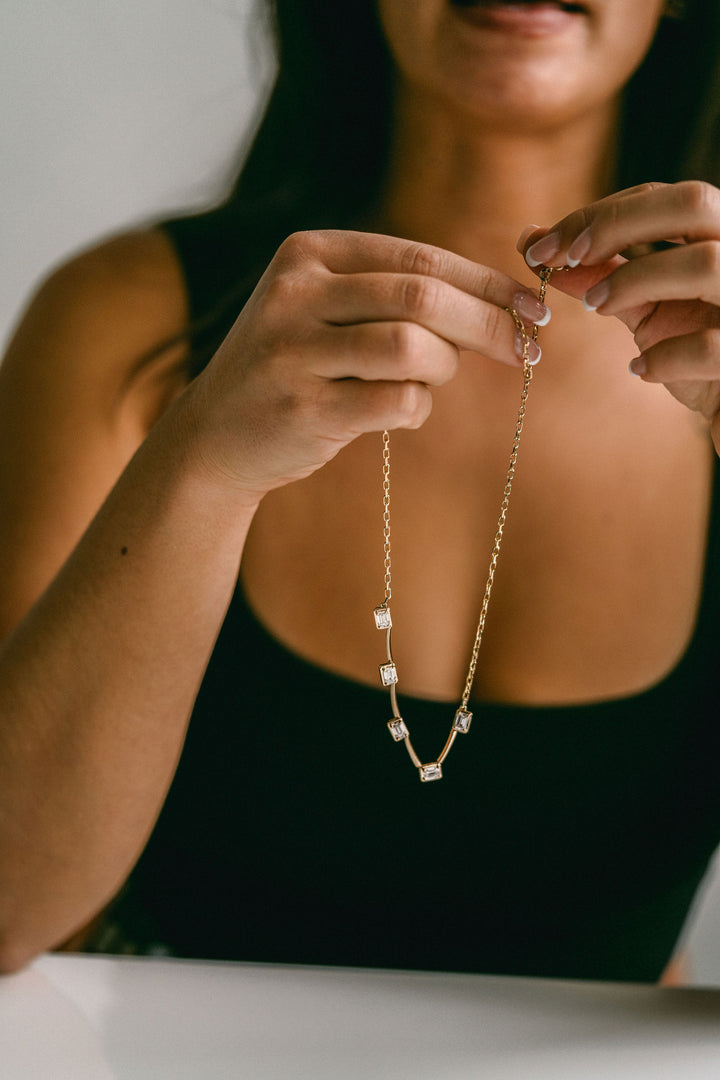 Emerald Cut East-West Diamond Gallery Necklace