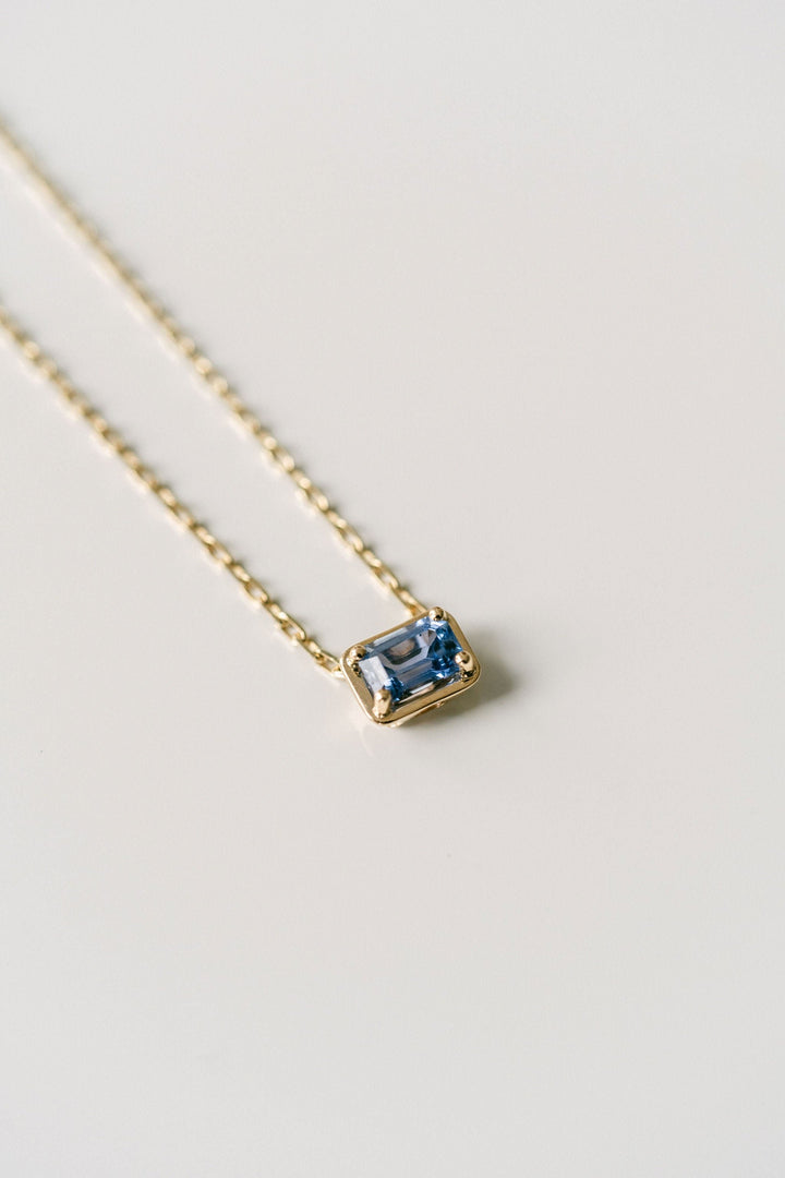 Emerald Cut East-West Framed Blue Sapphire Slider Necklace