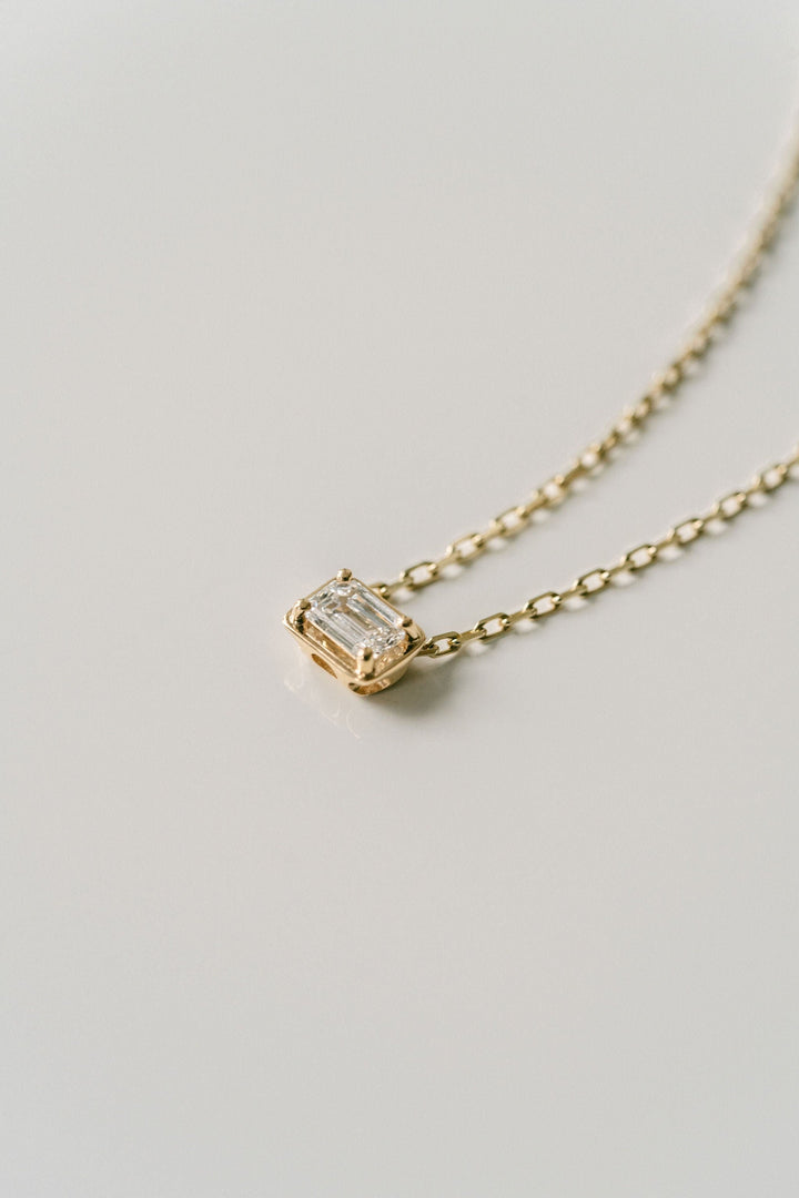 Emerald Cut East-West Framed Diamond Slider Necklace