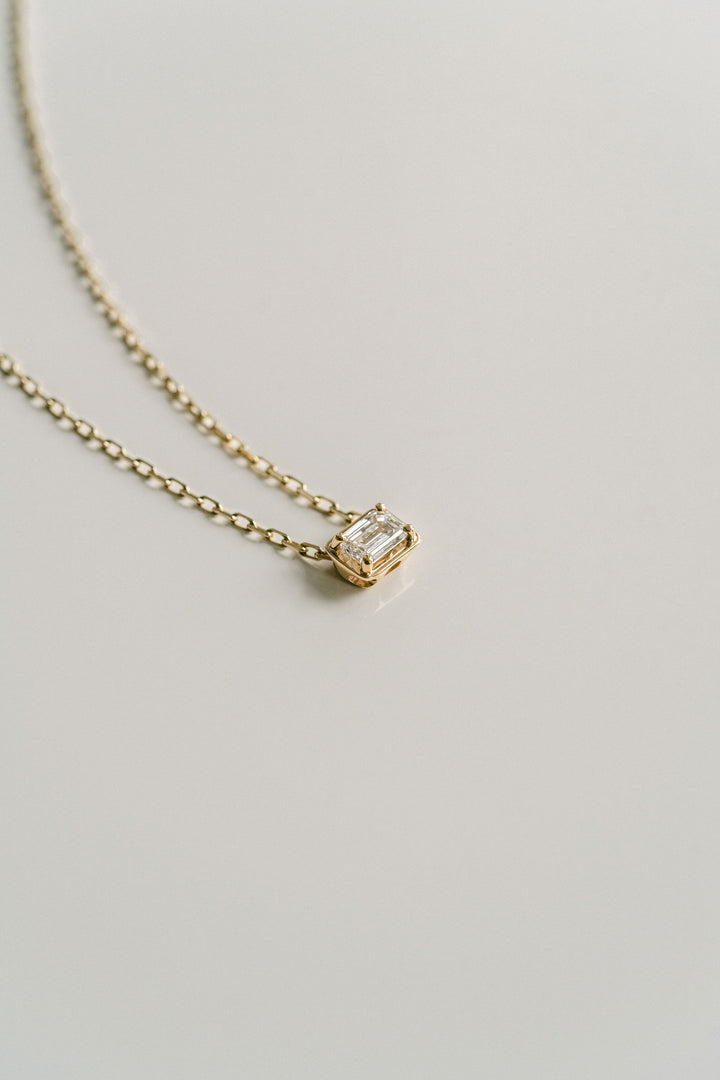 Emerald Cut East-West Framed Diamond Slider Necklace