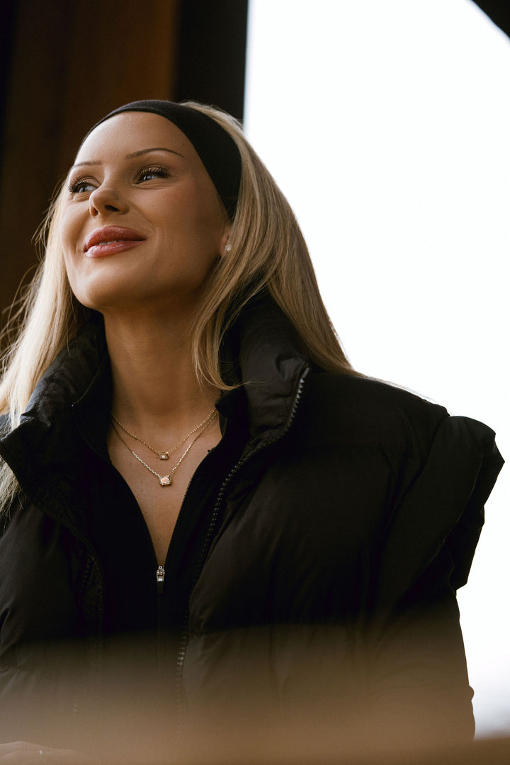 Emerald Cut East-West Framed Diamond Slider Necklace