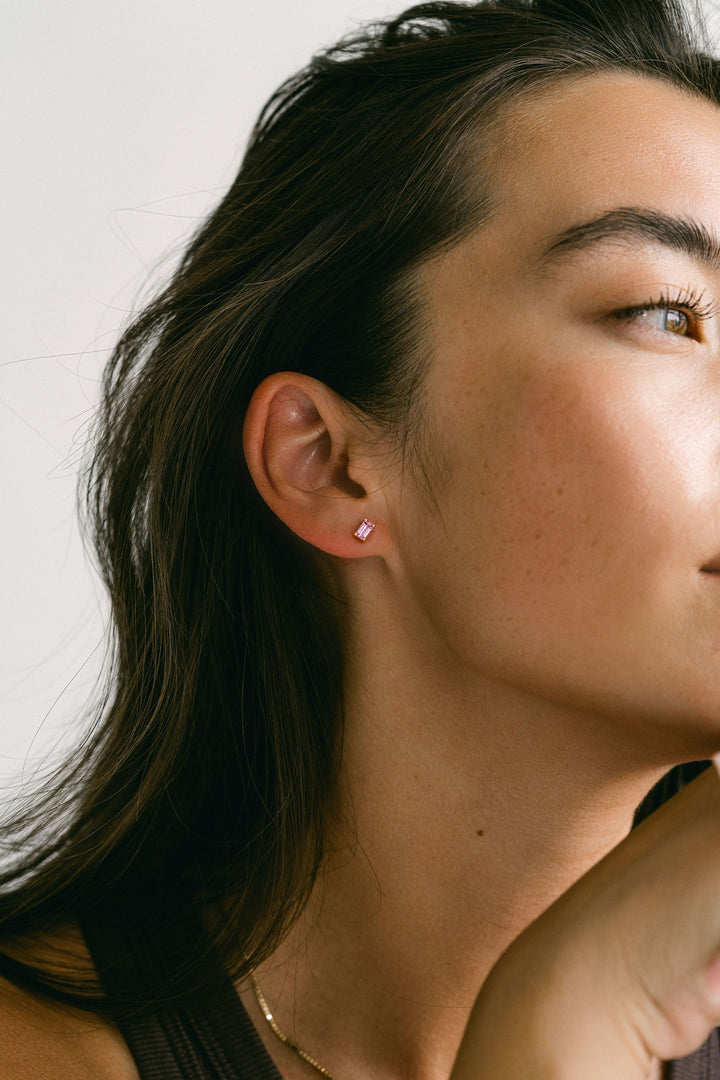 Emerald Cut Pink Sapphire Studs