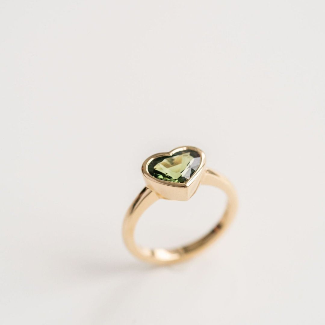 Heart Shape West Coast Green Bezel Set Sapphire