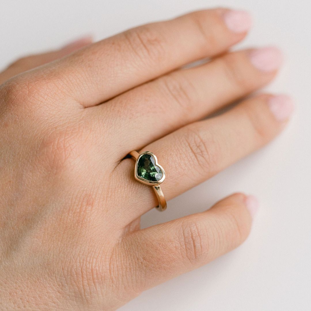 Heart Shape West Coast Green Bezel Set Sapphire