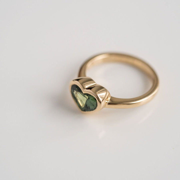 Heart Shape West Coast Green Bezel Set Sapphire