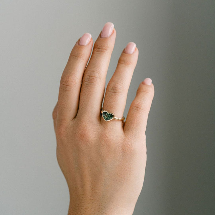 Heart Shape West Coast Green Bezel Set Sapphire