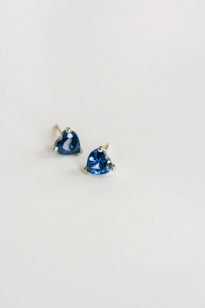 Heart Shape Blue Sapphire Studs