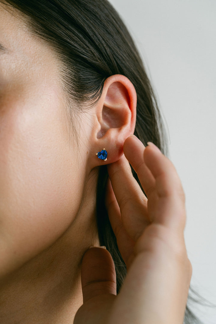Heart Shape Blue Sapphire Studs