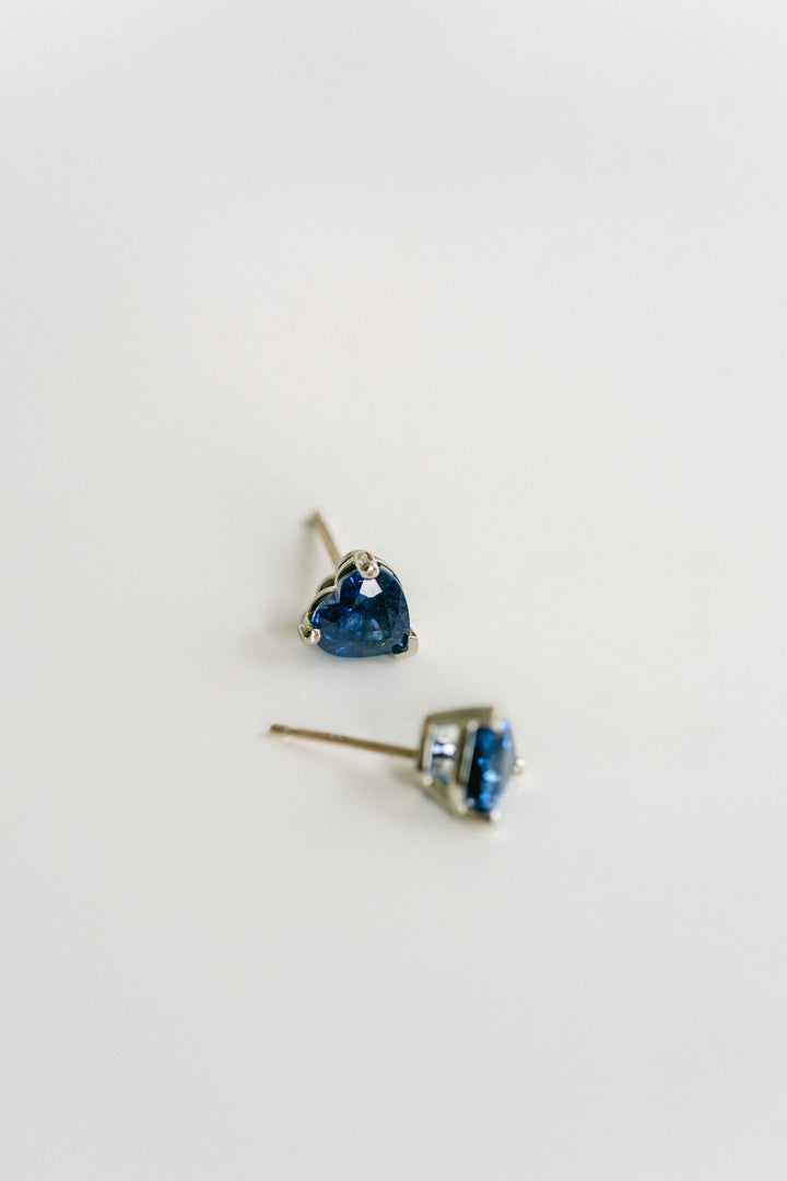 Heart Shape Blue Sapphire Studs