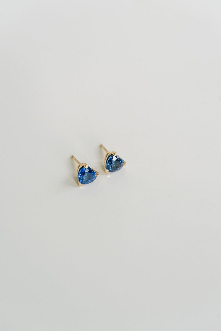 Heart Shape Blue Sapphire Studs