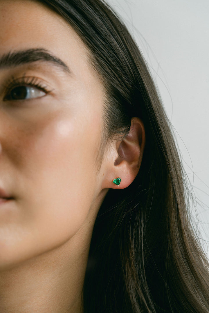 Heart Shape Emerald Studs