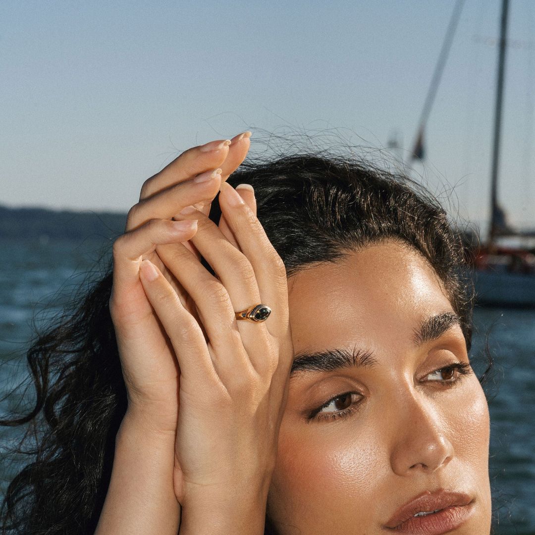 Marquise East-West Green Sapphire Retro Signet Ring