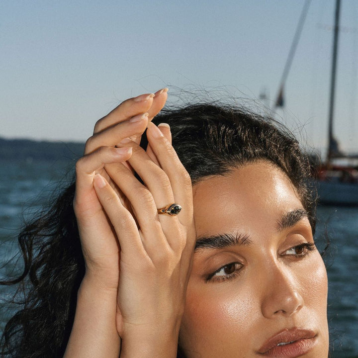 Marquise East-West Green Sapphire Retro Signet Ring