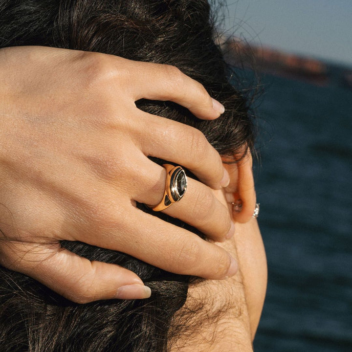 Marquise East-West Green Sapphire Retro Signet Ring