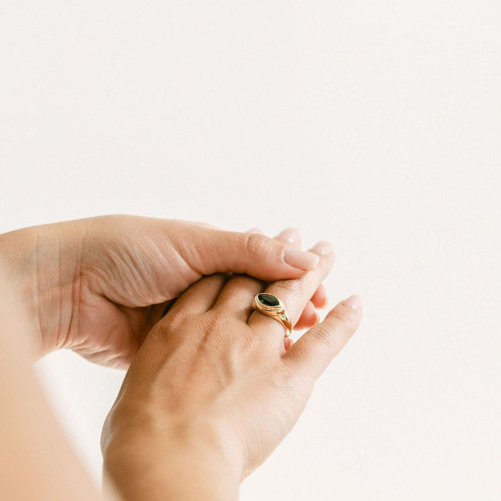 Marquise East-West Green Sapphire Retro Signet Ring