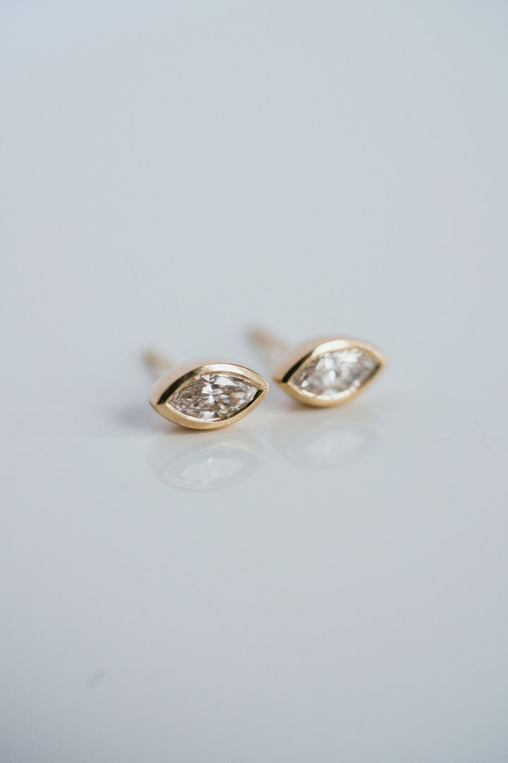 Marquise Cut Bezel Diamond Studs
