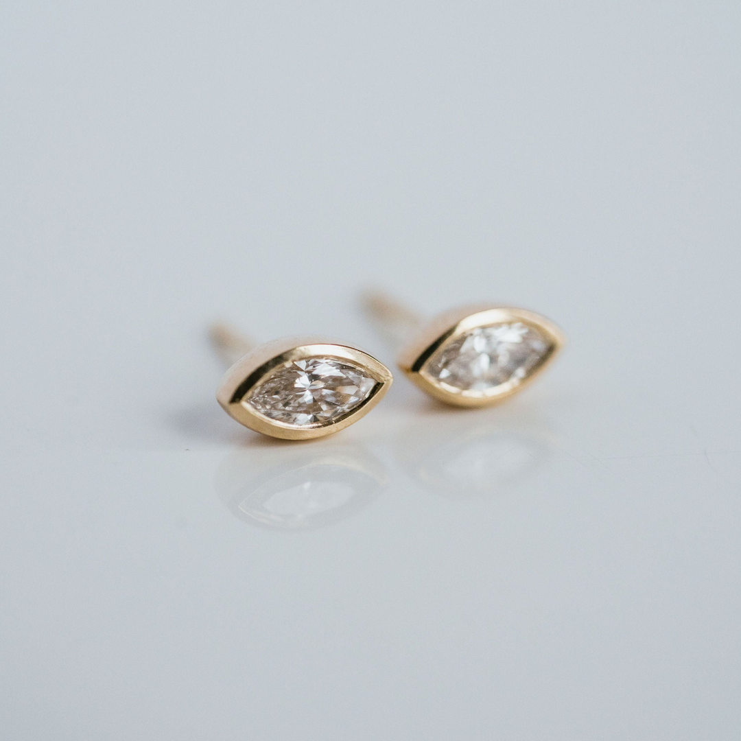Marquise Cut Bezel Diamond Studs