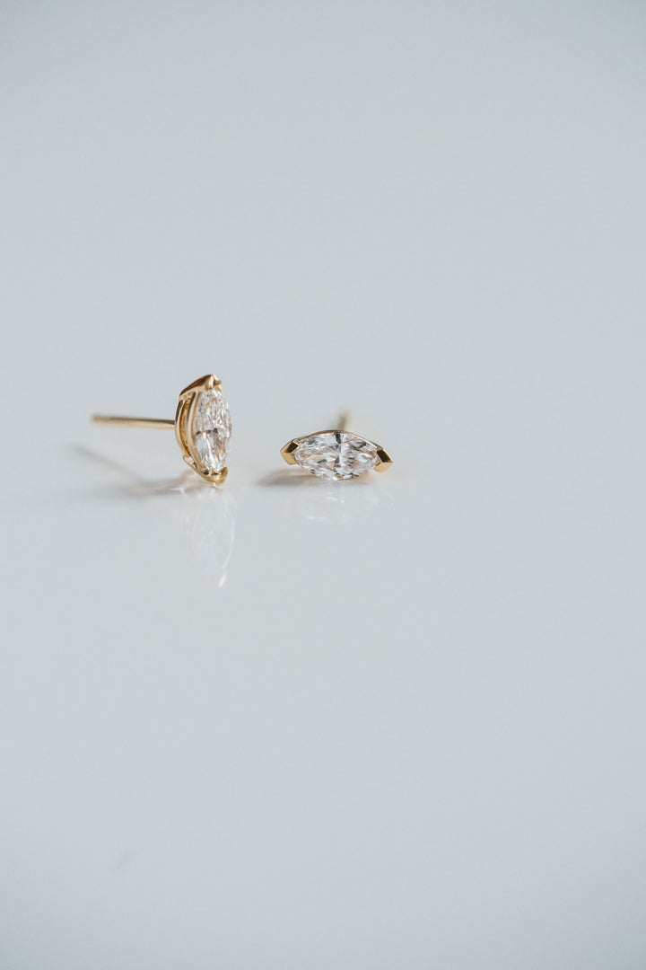 Marquise Cut Half Bezel Diamond Studs