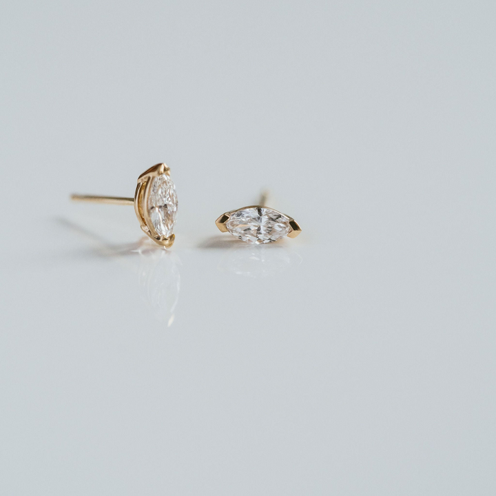 Marquise Cut Half Bezel Diamond Studs