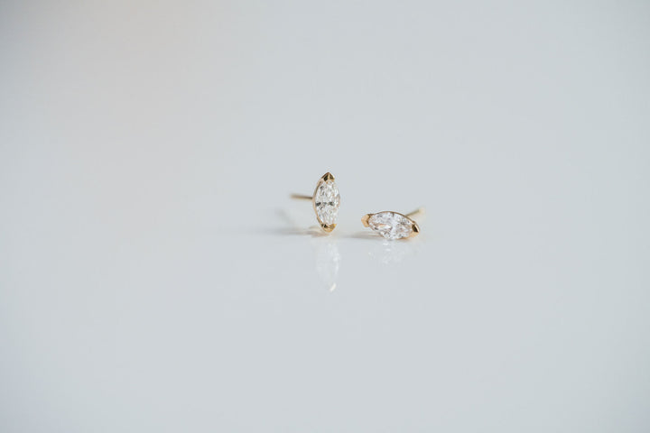Marquise Cut Half Bezel Diamond Studs