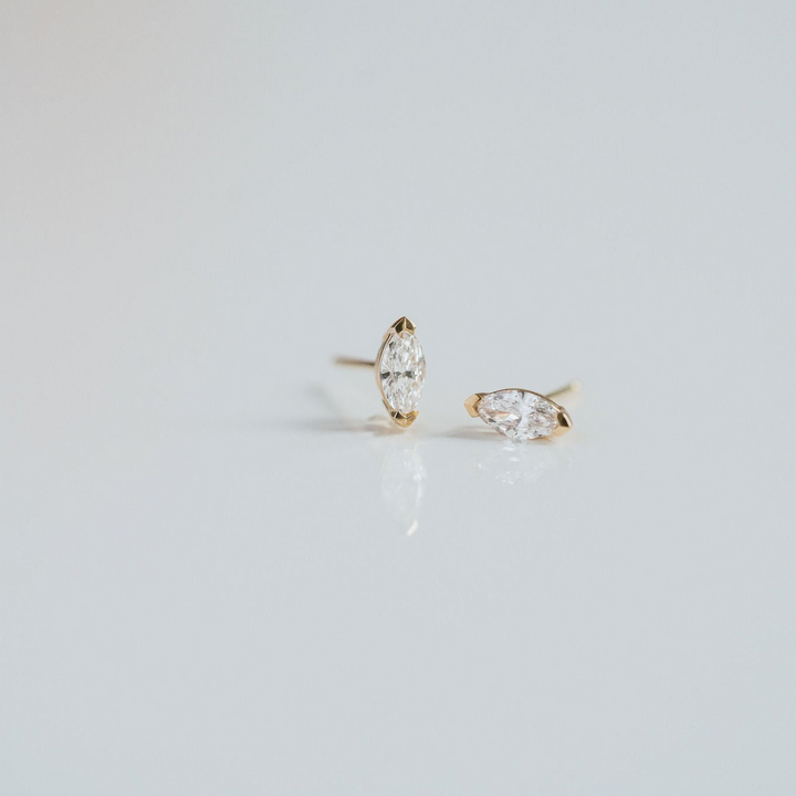 Marquise Cut Half Bezel Diamond Studs