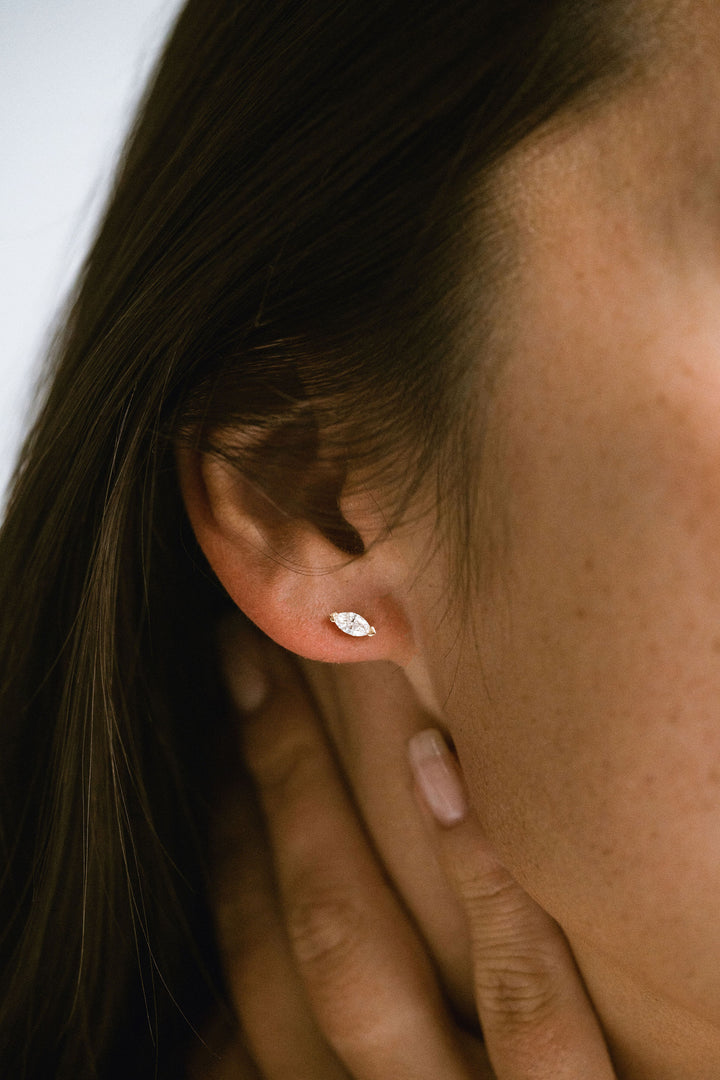 Marquise Cut Half Bezel Diamond Studs