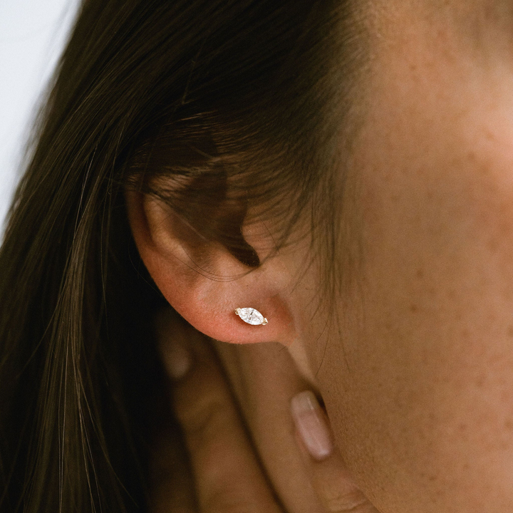 Marquise Cut Half Bezel Diamond Studs