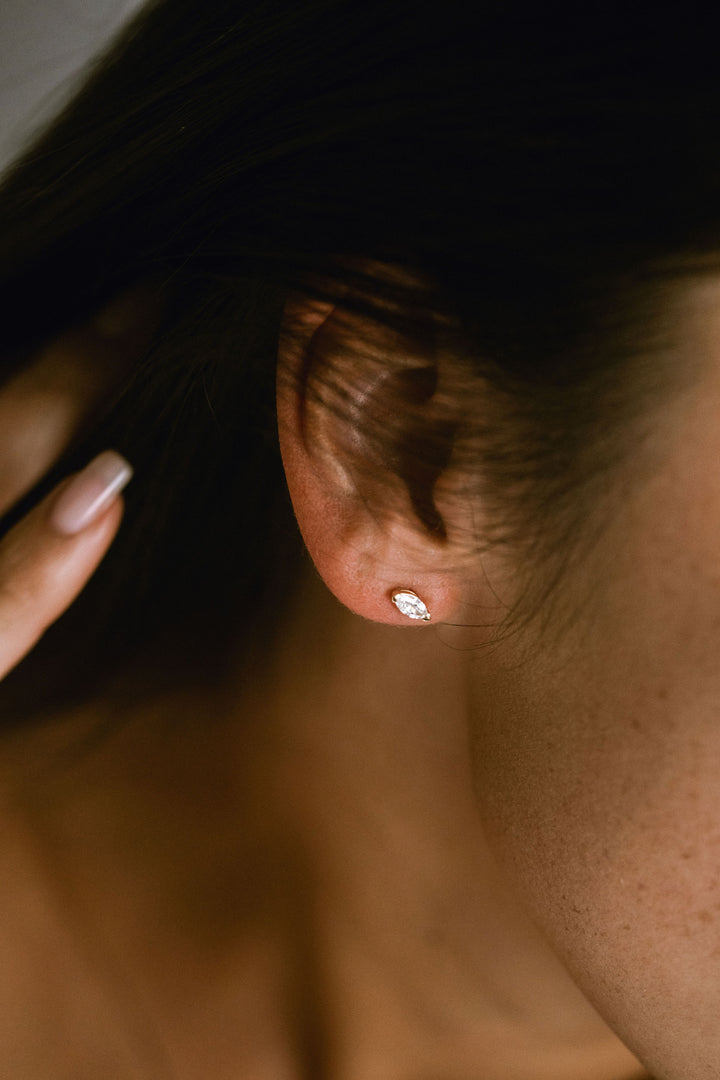 Marquise Cut Half Bezel Diamond Studs