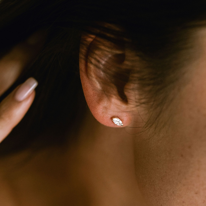 Marquise Cut Half Bezel Diamond Studs