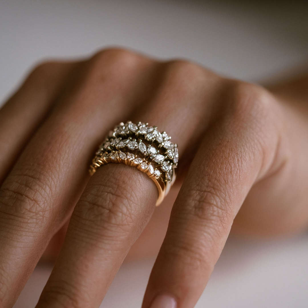 Marquise Cut and Round Brilliant Diamond Alternating Band - 2.8mm