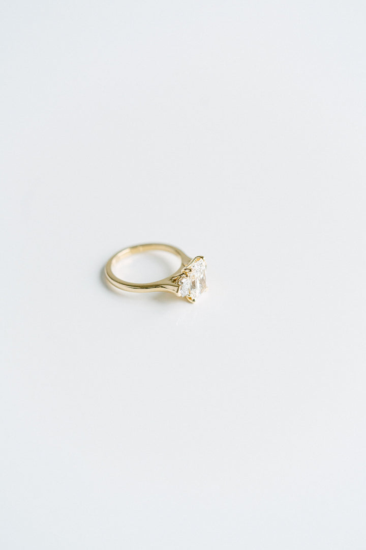 Radiant Cut Diamond Engagement Ring With Diamond Cadillac Accents, 14k Yellow Gold