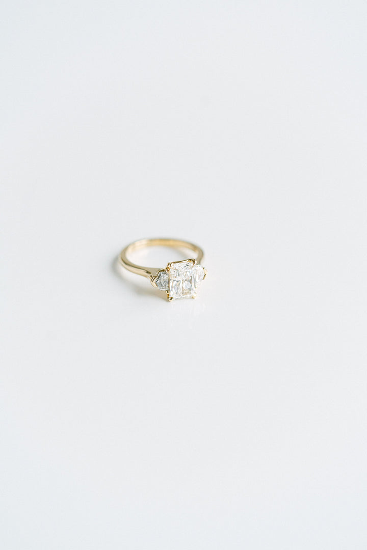 Radiant Cut Diamond Engagement Ring With Diamond Cadillac Accents, 14k Yellow Gold