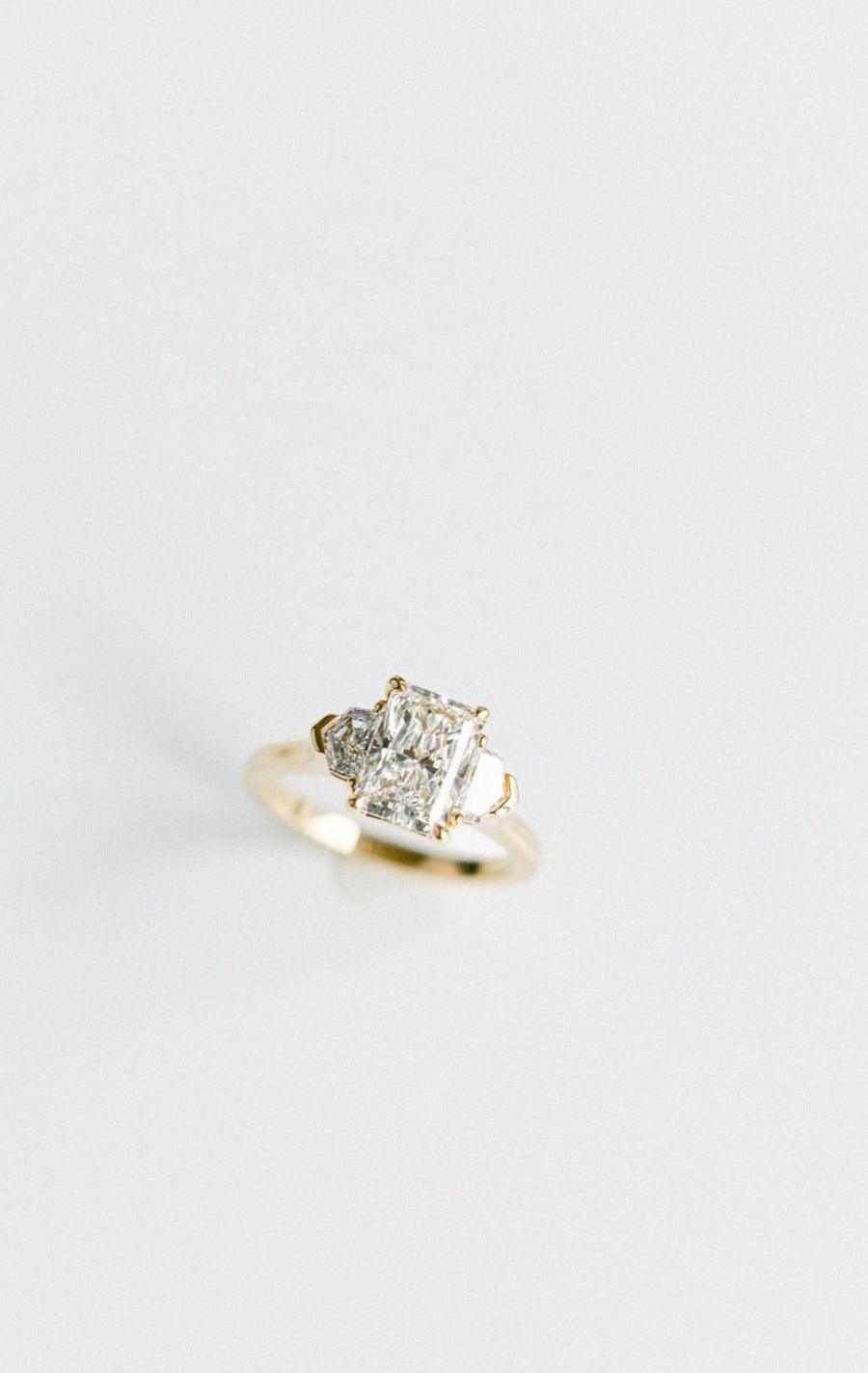 Radiant Cut Diamond Engagement Ring With Diamond Cadillac Accents, 14k Yellow Gold