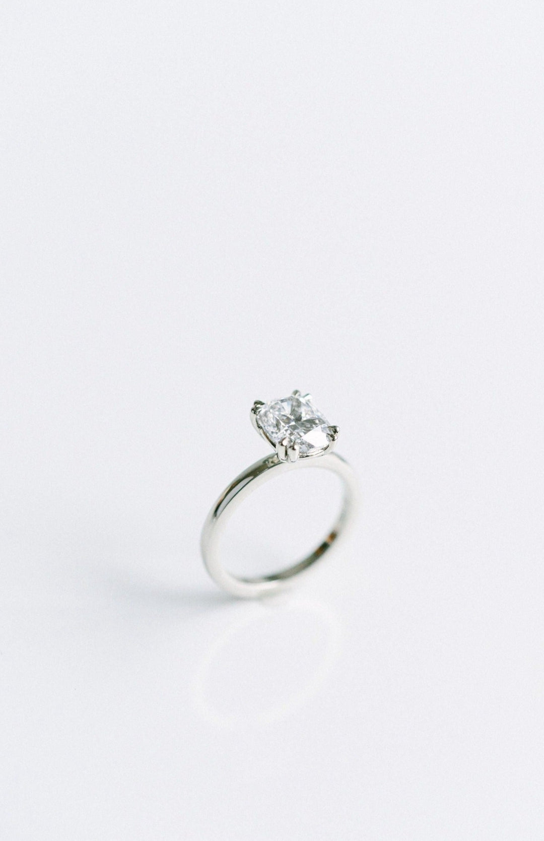 Cushion Cut Diamond Solitaire Engagement Ring With Double Prong Detail, 14k White Gold