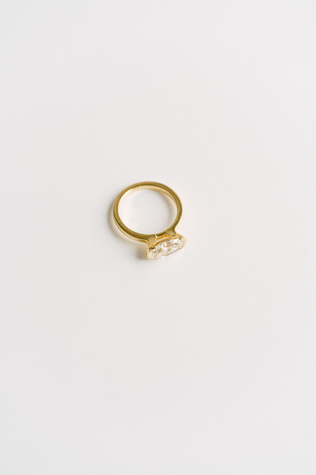 Oval East-West Half Bezel Diamond Engagement Ring, 14k Yellow Gold