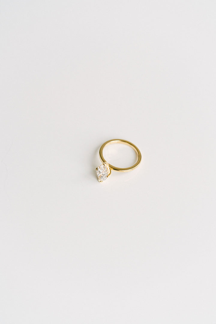 Marquise Cut Diamond Engagement Ring With Hidden Collar, 14k Yellow Gold