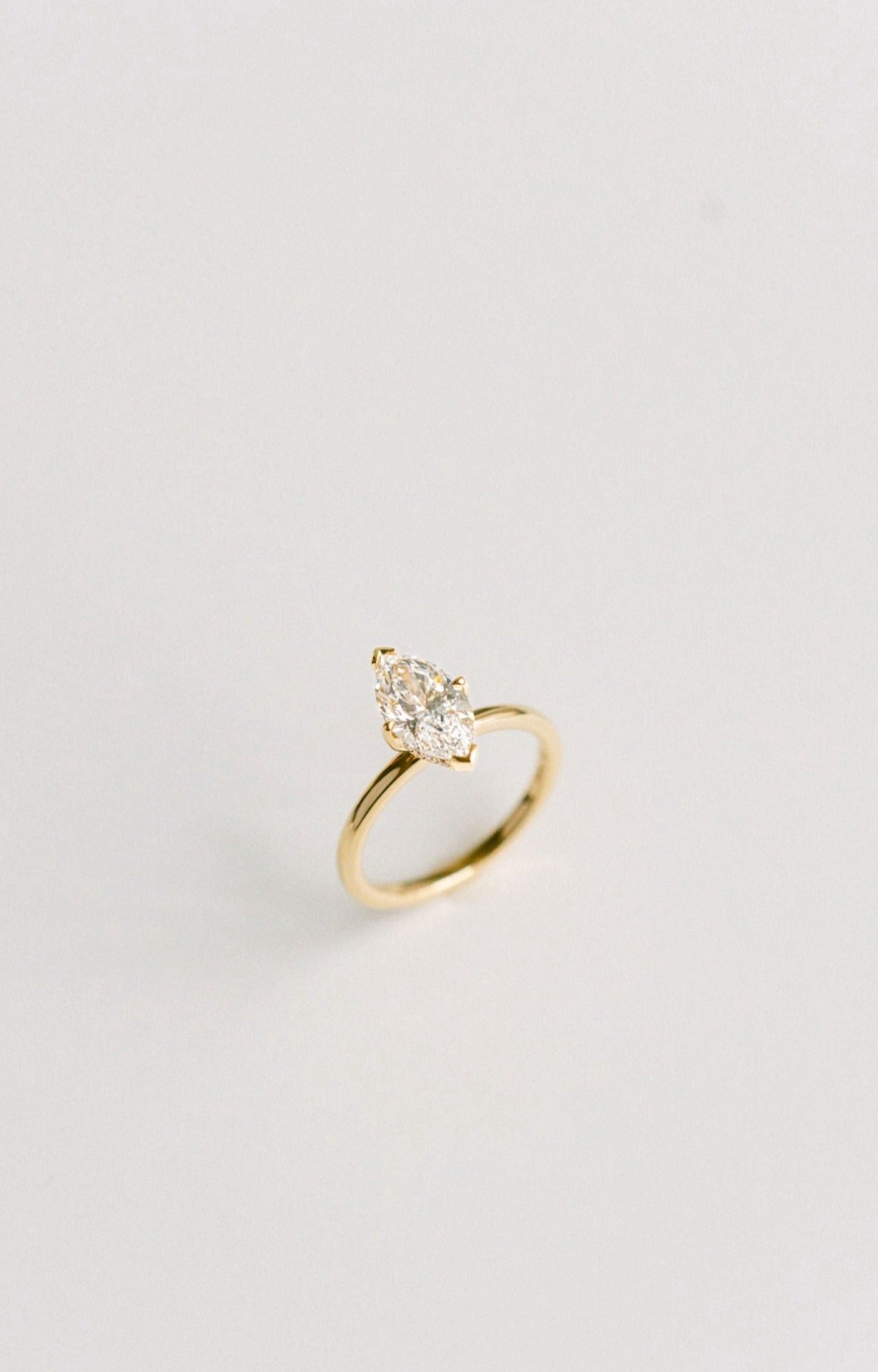 Marquise Cut Diamond Engagement Ring With Hidden Collar, 14k Yellow Gold