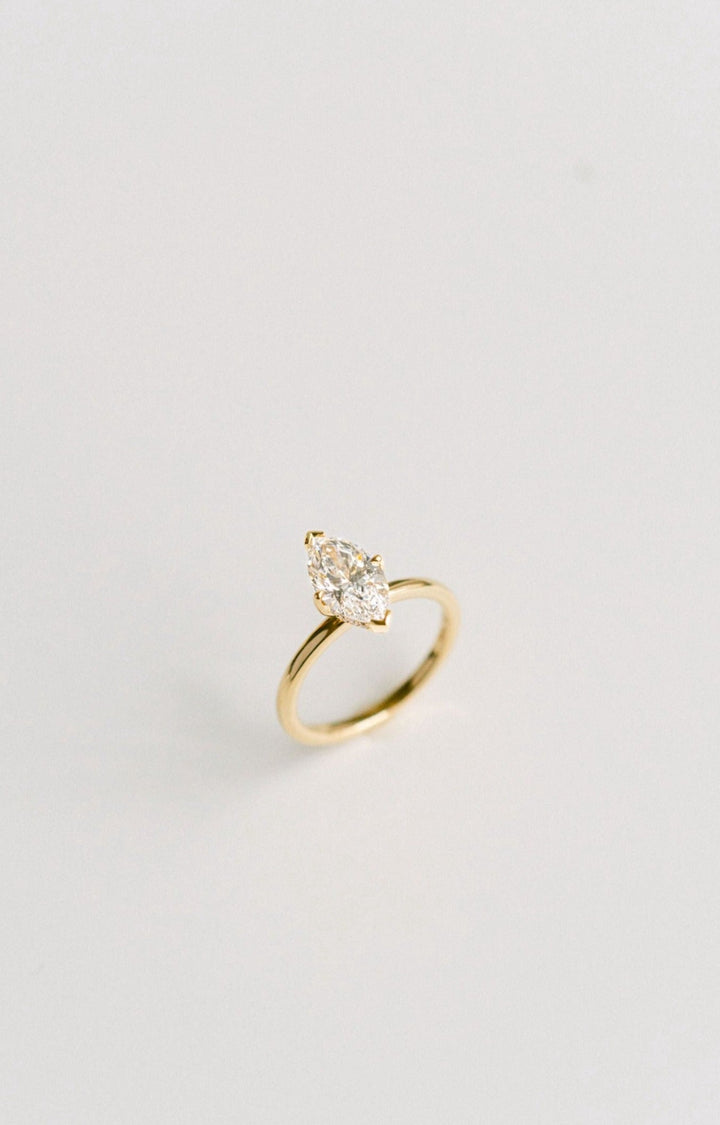 Marquise Cut Diamond Engagement Ring With Hidden Collar, 14k Yellow Gold