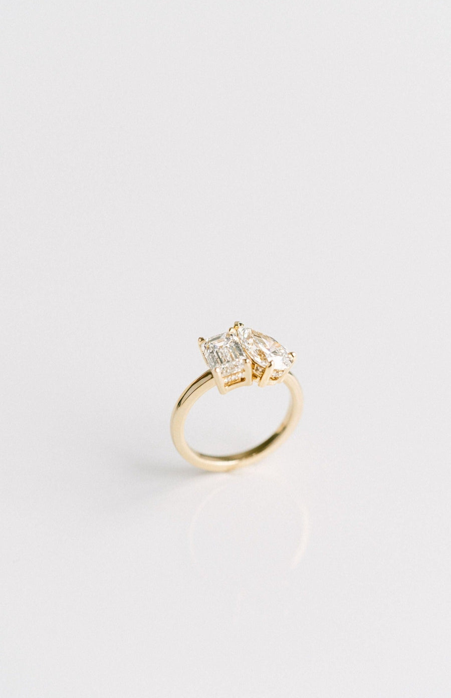 Emerald Cut & Pear Shape Toi et Moi Diamond Engagement Ring With Hidden Collar, 14k Yellow Gold